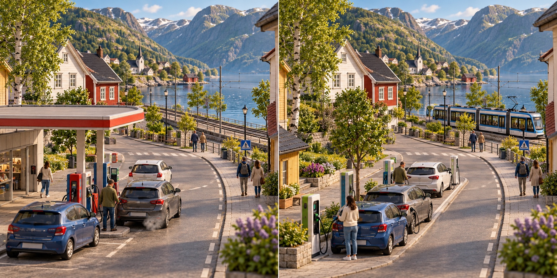 Norvegia · città affacciata su un fiordo. Una flotta nuova ancora dipendente dai carburanti fossili / Veicoli elettrici, ricarica accessibile ed elettricità a basse emissioni