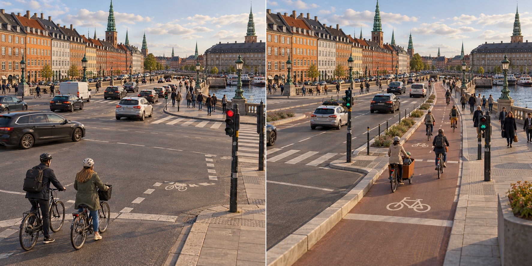 Kopenhagen · Dänemark. Fragmentierte Wege und schwer zu überquerende Kreuzungen / Ein Netzwerk mit kontinuierlichem Zyklus, das mit Diensten verbunden ist