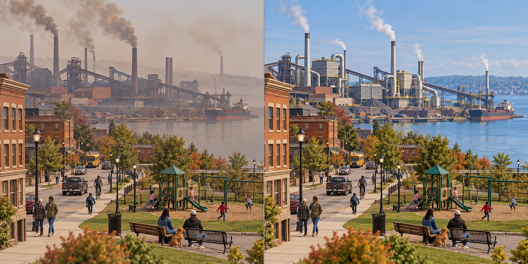 Vereinigte Staaten · urbanes Industriegebiet. Emissionen ohne wirksame Grenzwerte und unzureichende Kontrollen / Angemessene Standards, Überwachung und Einrichtungen