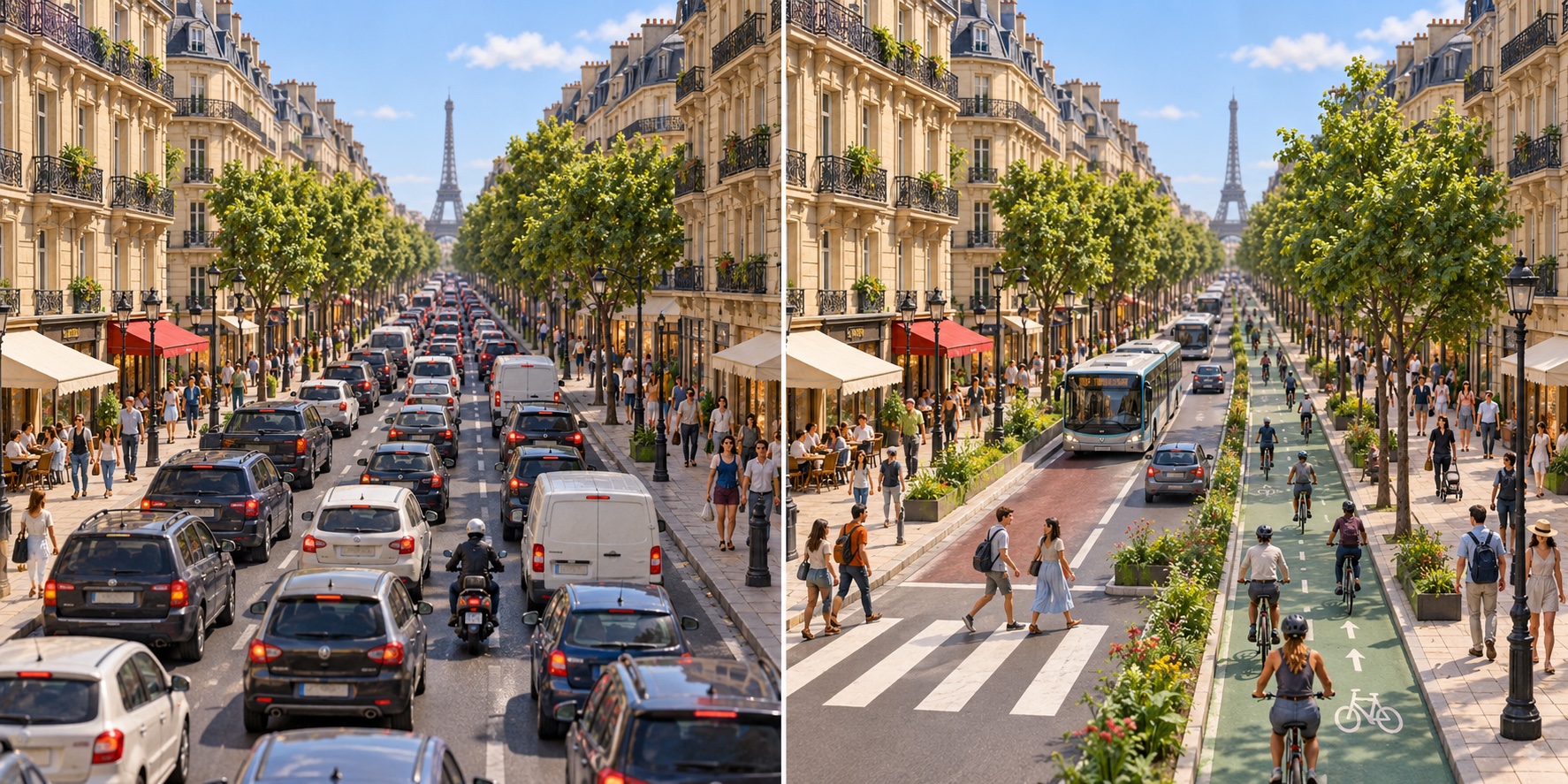 Paris · Frankreich. Der urbane Raum zieht weiterhin Verkehr an / Weniger Fahrzeuge und barrierefreie Alternativen durchqueren die Stadt