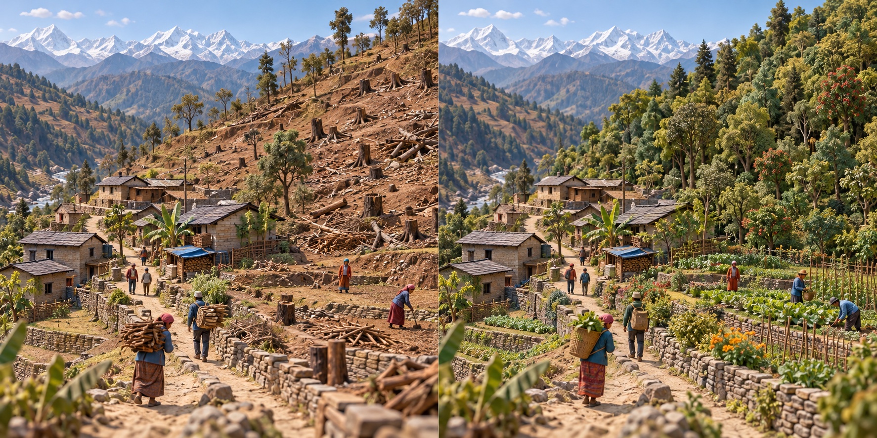 Nepal · Gemeindewald von Devithan. In der Nähe des Dorfes lichtet sich der Wald / Die Community verwaltet und überwacht das Wachstum