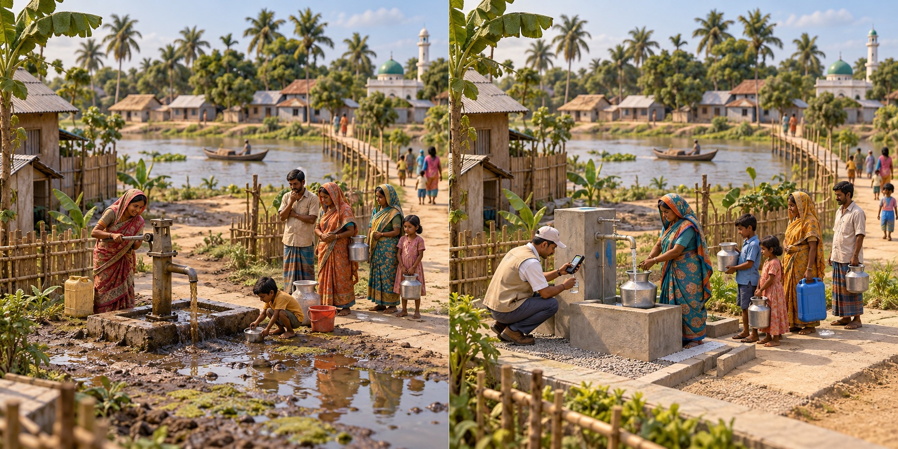 Bangladesh · Araihazar. Una pompa sembra sicura ma non è stata analizzata / Test e fonti alternative guidano la scelta dell’acqua