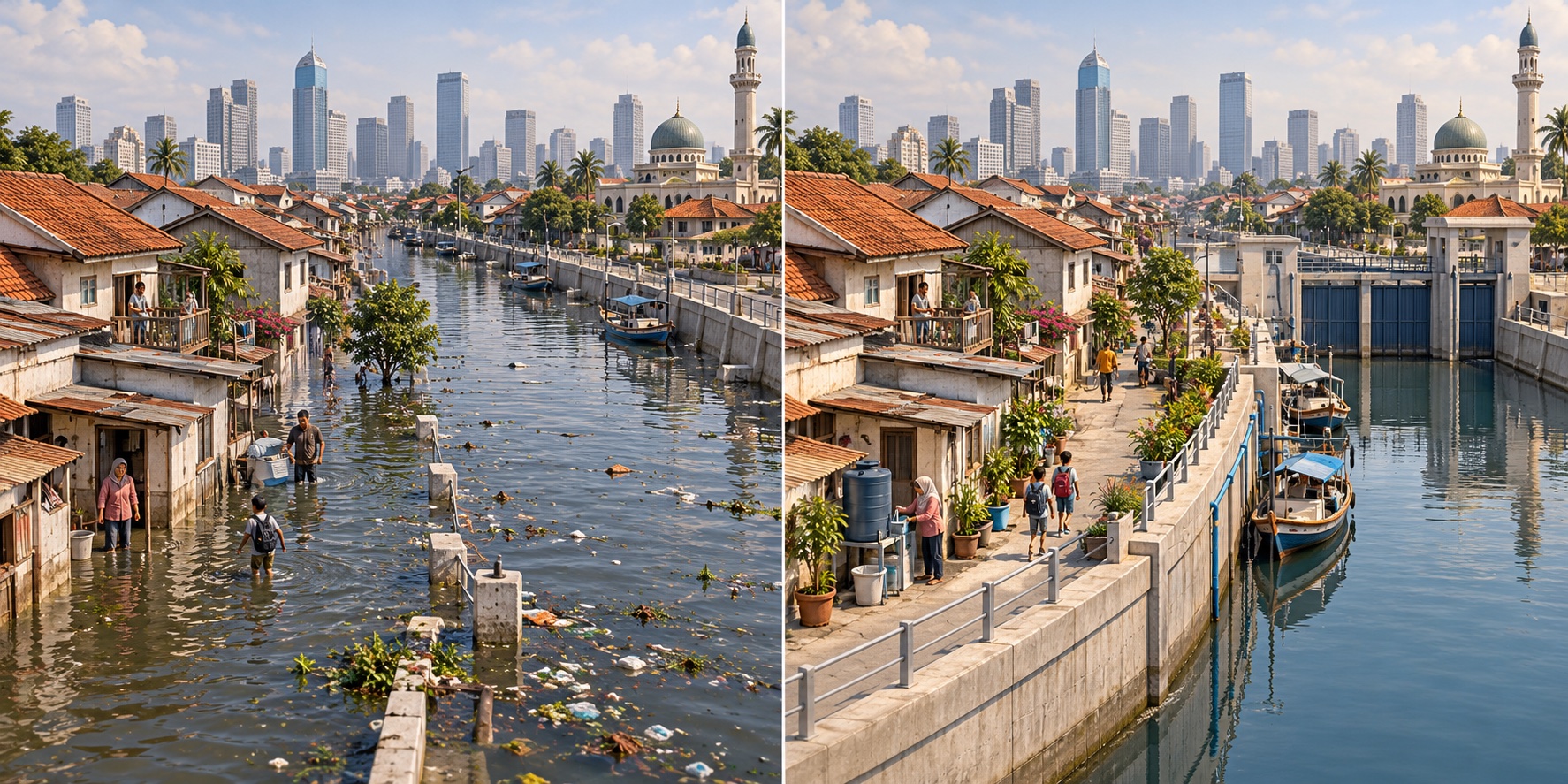 Indonesia · Jakarta. Il quartiere dipende da prelievi di falda intensi / Una rete affidabile riduce la dipendenza dai pozzi