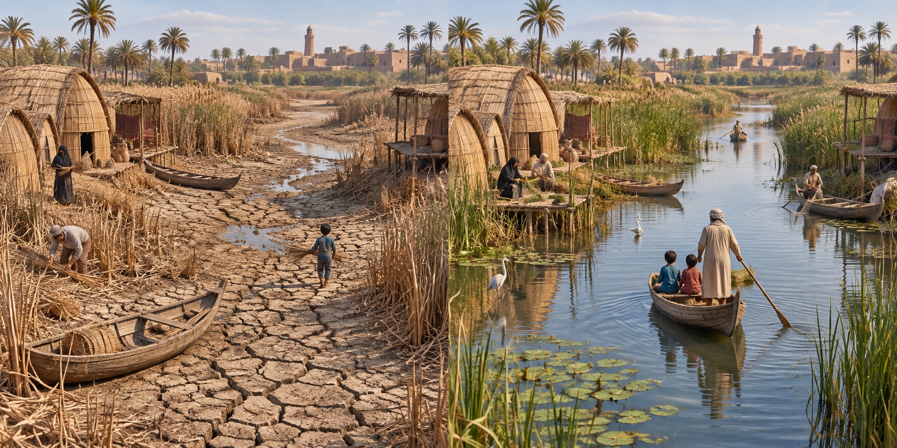 Iraq · paludi mesopotamiche. Canali e canneti restano asciutti / L’acqua torna nelle paludi con una gestione duratura
