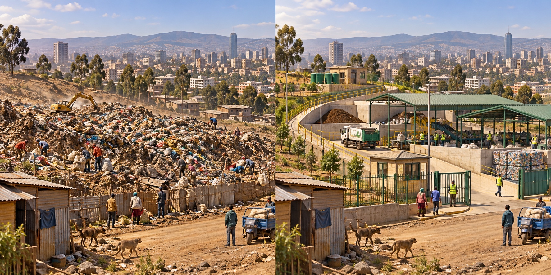 Etiopia · Koshe, Addis Abeba. Una montagna di rifiuti incombe sulle abitazioni / Raccolta e trattamento proteggono anche chi lavora