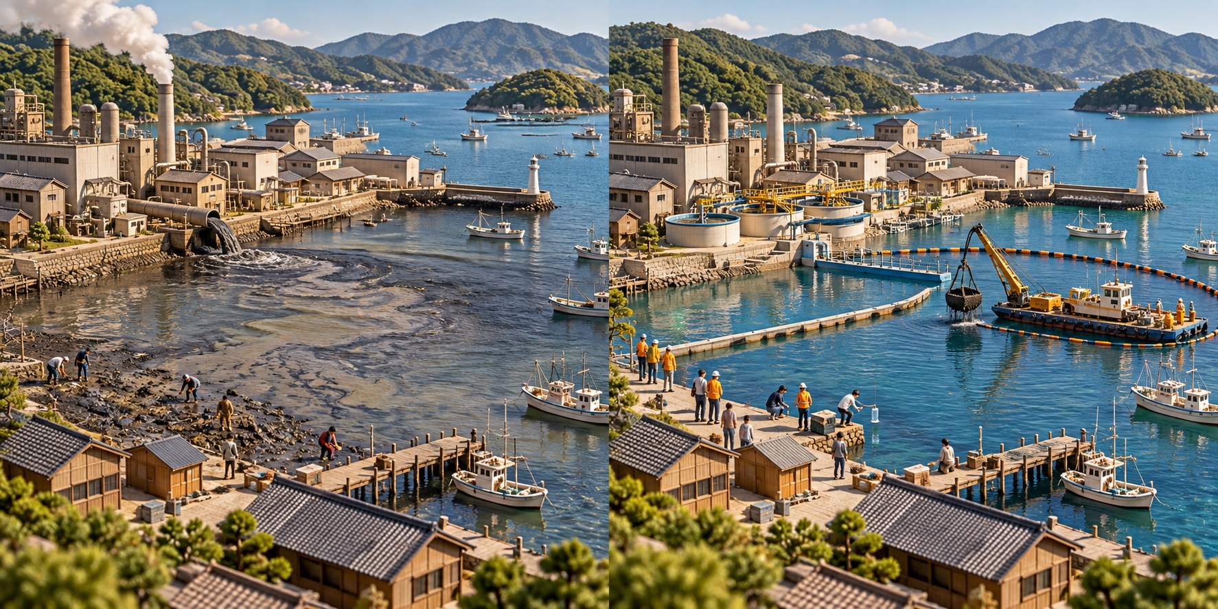 Japón · Minamata Bay. Los residuos industriales contaminan la bahía / Las comprobaciones de origen y la remediación interrumpen la ruta
