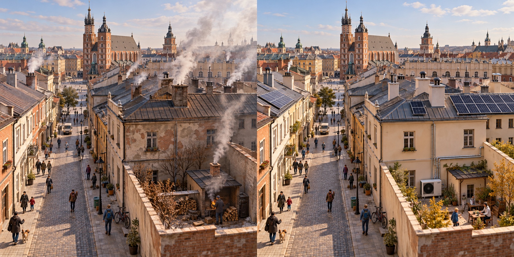 Polandia · Krakow. Banyak cerobong asap memicu kabut asap musim dingin / Konversi sistem dan alat bantu mengubah pemanasan