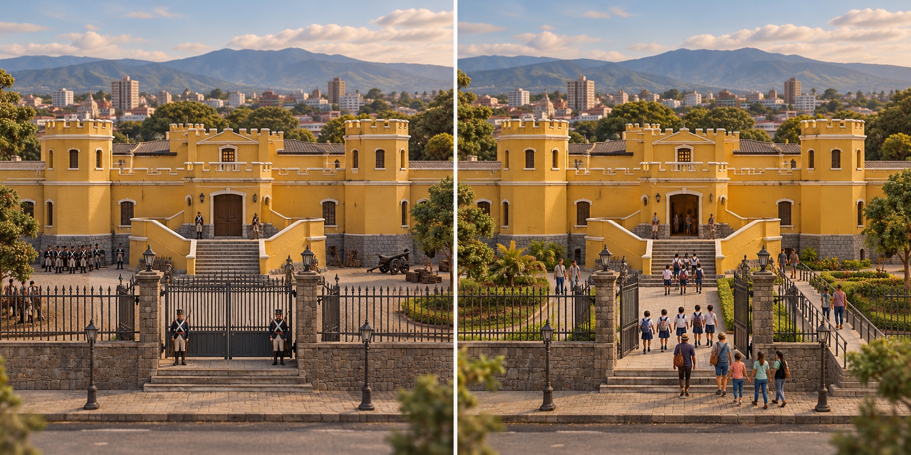 Costa Rica · Cuartel Bellavista, San José. L’edificio è una caserma chiusa alla vita civile / Il museo apre il luogo alla cultura e alla comunità