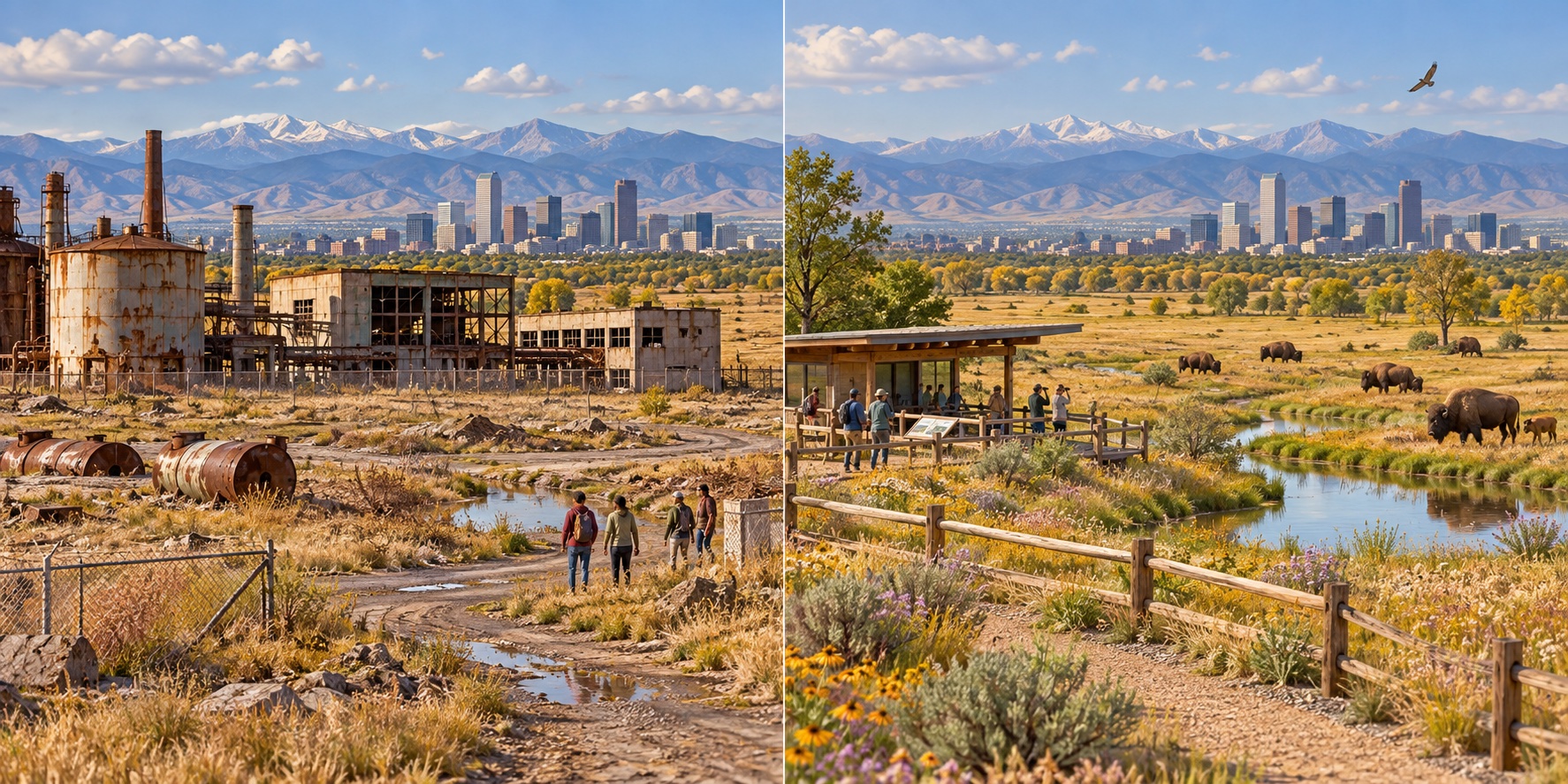 Vereinigte Staaten · Rocky Mountain Arsenal, Denver. Das alte Arsenal hinterlässt Verunreinigungen und Pflanzen / Rekultivierung und Bewirtschaftung machen Platz für ein natürliches Refugium