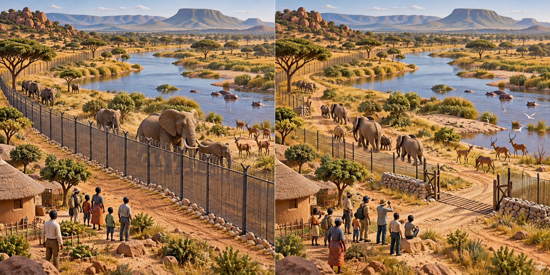 Africa australe · Grande Limpopo. Le recinzioni interrompono i movimenti della fauna / Corridoi gestiti collegano habitat oltre il confine
