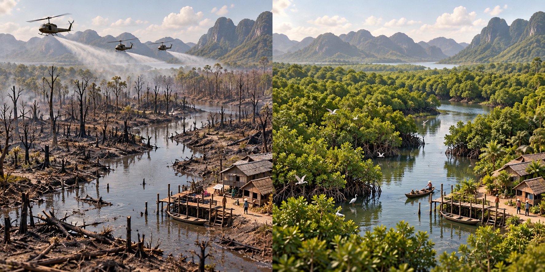Vietnam · während des Krieges besprühte Gebiete. Kriegsherbizide beeinträchtigen die Vegetation / Schutz und Sanierung schützen Ökosysteme