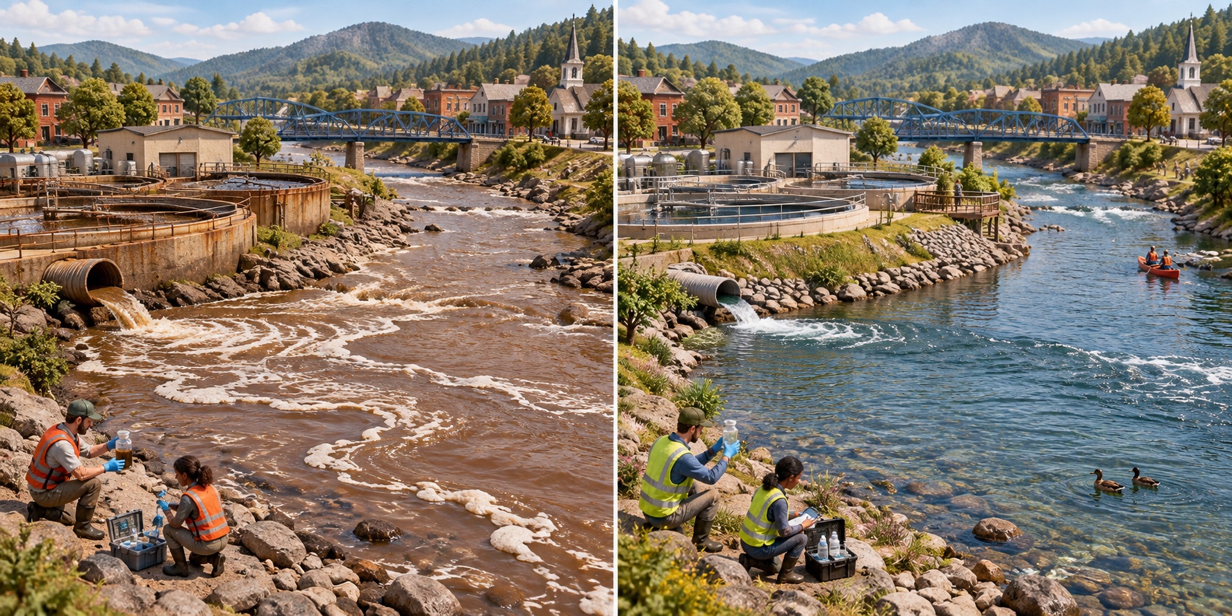 Vereinigte Staaten · Finanzierung durch den Clean Water Act. Entladungen überschreiten die Behandlungskapazität / Investitionen und Kontrollen verbessern die Reinigung