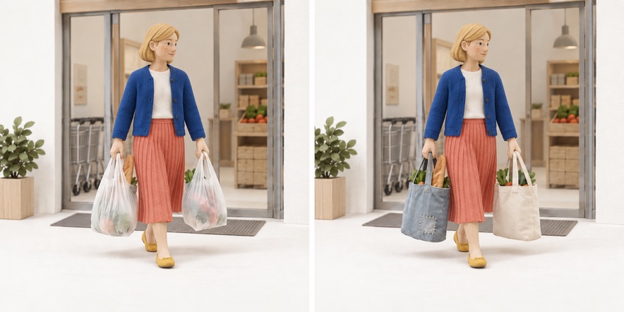 Scena in miniatura: Riusa le borse che hai già.
