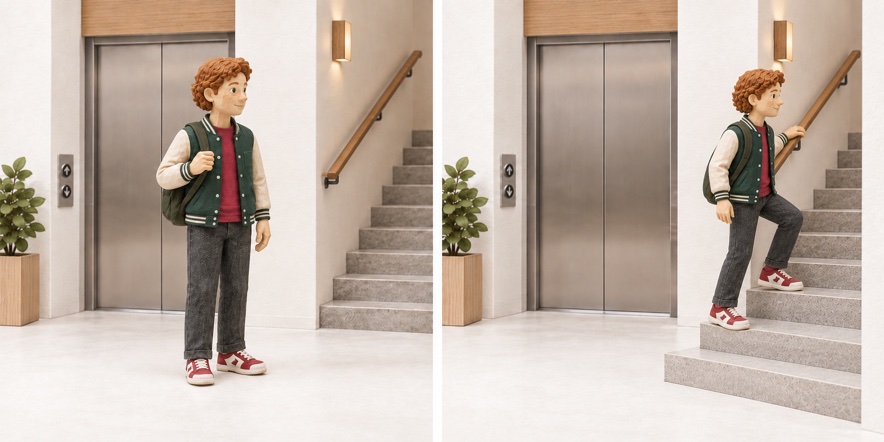 Scena in miniatura: Usare le scale, se possibile.